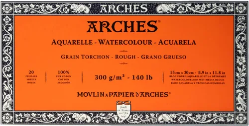 Arches Bloque de papel de acuarela, áspero, 5.9 x 11.8 pulgadas, 140 libras