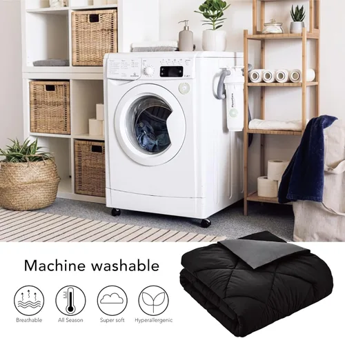 Miniatura 6 de Seward Park Edredón Reversible Ligero para Niños Tamaño Full Queen Negro Gris Ropa de Cama Colcha Refrescante para Todas las Estaciones Manta