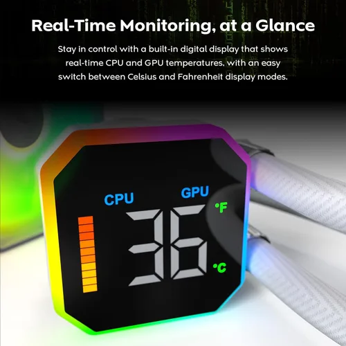 Miniatura 45 de MONTECH HyperFlow Digital 240 - Enfriador líquido de CPU, AIO de 9.449 in con bomba de 3100 RPM, 2 ventiladores E28 ARGB de 4.724 in, pantalla