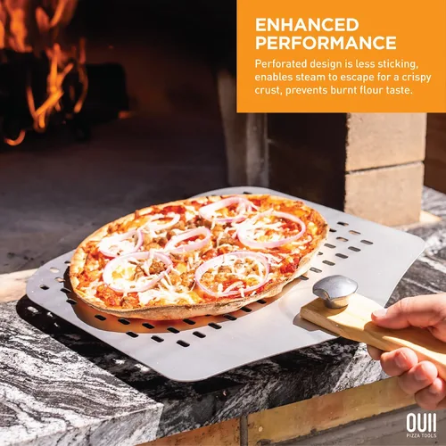 Miniatura 2 de Pala de Pizza Perforada de 12 x 14 Pulgadas. Espátula de Paleta con Mango Plegable - Cortador de Pizza Basculante con Hoja de 14''. Accesorios