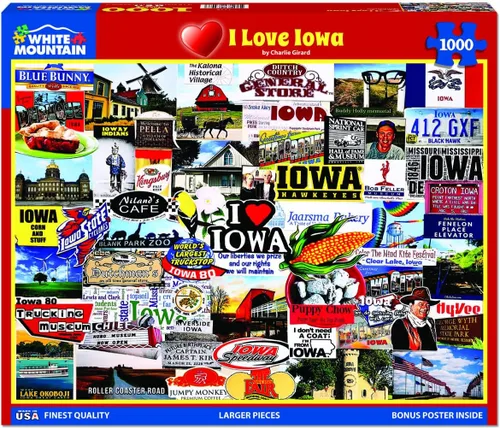 Miniatura 2 de White Mountain Rompecabezas de 1000 piezas con collage del estado de Hawkeye con piezas grandes para adultos y familia de 24 x 30 pulgadas, I Love