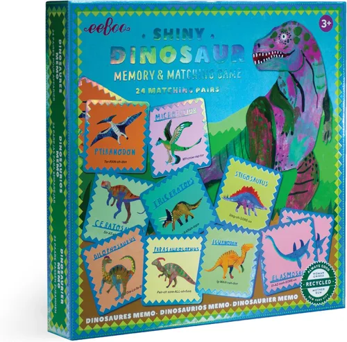 eeBoo: Juego de memoria y combinación: dinosaurio brillante, 24 pares, desarrolla habilidades de reconocimiento, concentración, memoria y