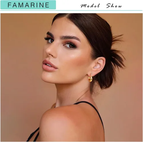 Miniatura 3 de FAMARINE Aretes de aro pequeños chapados en oro de 14 quilates, delicados aretes minimalistas abiertos para regalo de mujer