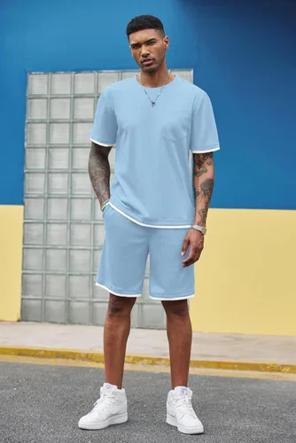 Miniatura 79 de COOFANDY Conjunto de camisa y pantalones cortos de gofre para hombre, conjunto de 2 piezas, conjunto casual de verano con bolsillos
