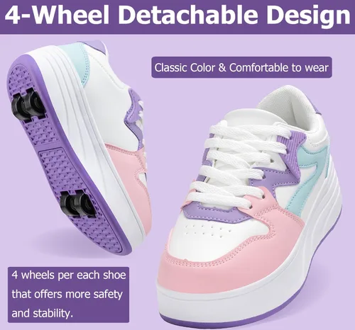 Miniatura 2 de Zapatillas de patinaje con ruedas desmontables para niños y niñas, calzado deportivo Blanco/Morado