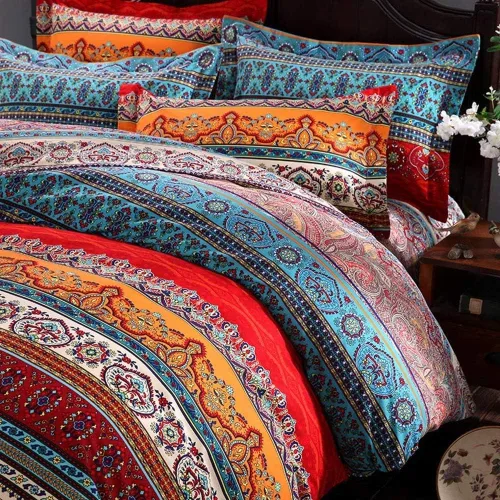 Miniatura 3 de ABREEZE Juego de ropa de cama de 3 piezas, estilo bohemio, retro, étnico, vintage, floral, ropa de cama bohemia, 100% algodón cepillado, damasco