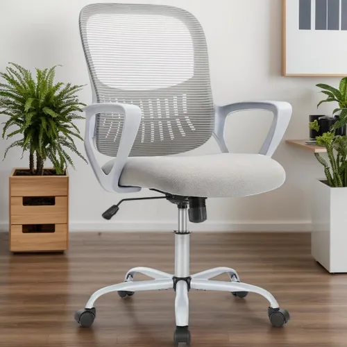 Miniatura 13 de Silla ergonómica de escritorio para oficina, silla de trabajo de malla cómoda para computadora con reposabrazos abatibles y soporte lumbar Rosa