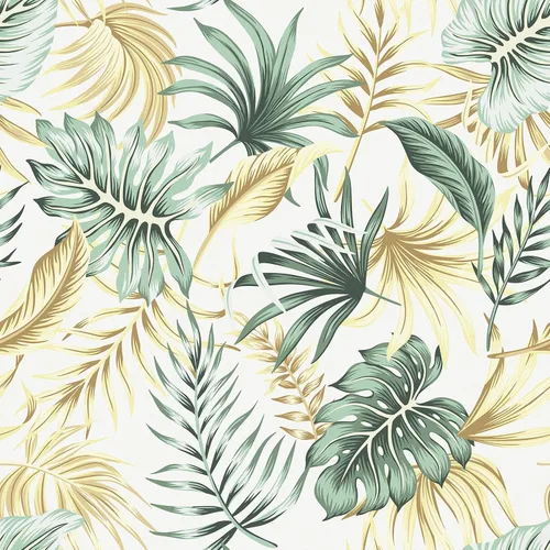WESTICK Papel tapiz dorado tropical para despegar y pegar para baño, papel de contacto tropical impermeable, papel tapiz floral para dormitorio, 3.