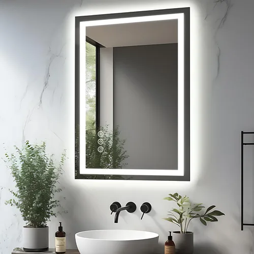Miniatura 77 de EchosLife Espejos de baño LED de 20 x 28 pulgadas para pared, marco de aluminio negro (frontal y retroiluminado), espejo de tocador antivaho