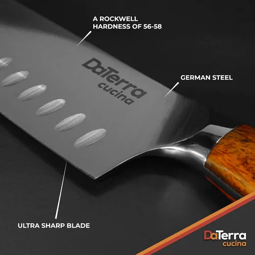 Miniatura 8 de DaTerra Cucina - Cuchillo Santoku de 7 pulgadas - Cuchillo de cocina profesional de acero alemán con mango ergonómico de palisandro, afilado