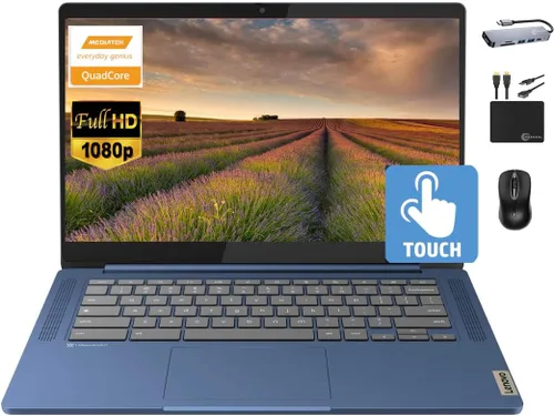 Lenovo Chromebook 14" Laptop Slim con Pantalla Táctil para Negocios y Estudiantes, Procesador de 8 Núcleos MediaTek Kompanio 520, 4 GB RAM, 128 GB