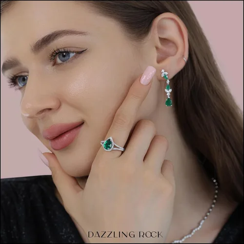 Miniatura 53 de Dazzlingrock Collection Anillo de compromiso con forma de lágrima y diamante blanco natural redondo de 0.45 quilates con halo de diamantes blancos