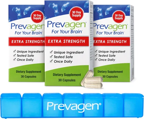 Prevagen Mejora la memoria: extra fuerte 20 mg, 30 cápsulas | Paquete de 3 | Con Apoaequorina y vitamina D y Prevagen 7 días Pastillero | Suplemento
