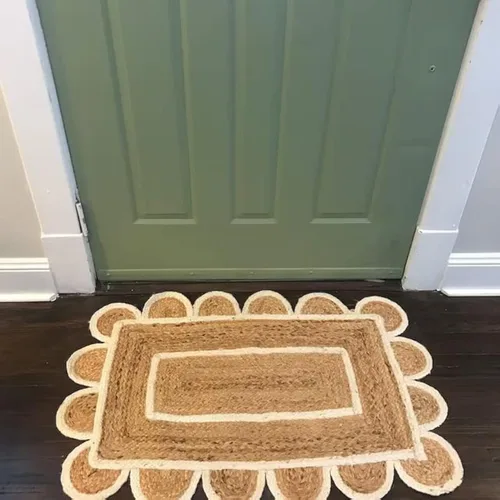 Miniatura 7 de KLAVATE Alfombra festoneada para decoración del hogar trenzada de yute bohemio de calidad clásica hecha a mano natural