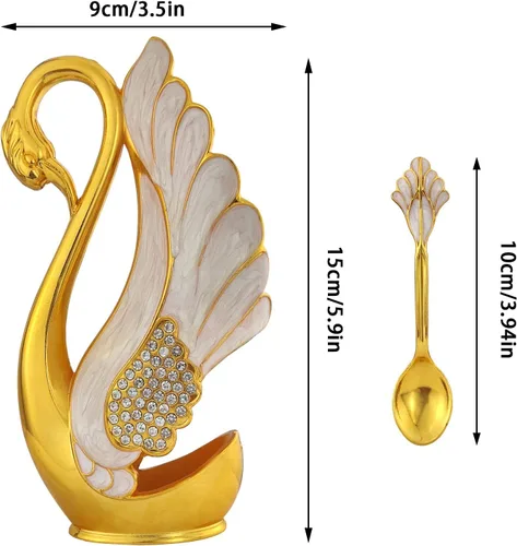 Miniatura 3 de Soporte de base de cisne con 6 cucharas de postre de café, organizador de cucharas de café de metal, cucharadita de fruta, postre, cubiertos
