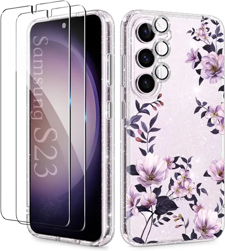 Miniatura 18 de KIOMY Funda transparente con purpurina para Samsung Galaxy S23 5G con protector de lente de cámara Diamond Sparkle y 2 paquetes de protectores
