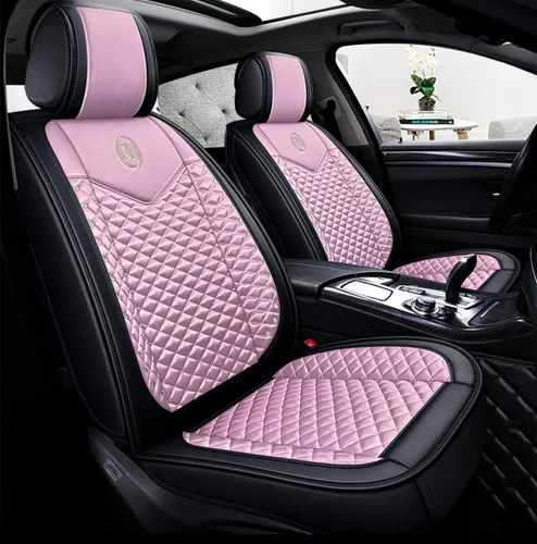 Miniatura 10 de Bling - Fundas de asiento de automóvil de seda y cuero retro con celosía, ajuste universal (negro básico)