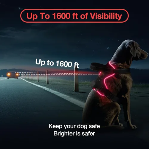 Miniatura 7 de MASBRILL Arnés para perro con luz LED, sin tirones, recargable y ajustable, para perros pequeños, medianos y grandes Negro-rojo