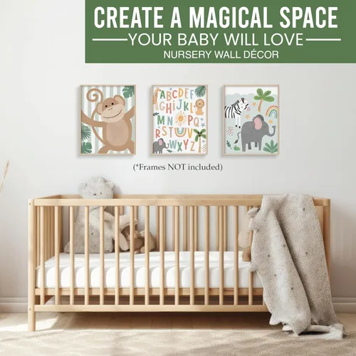 Miniatura 5 de Hadley Designs 6 decoraciones de pared de safari para guardería, decoración de guardería sin marco, decoraciones de selva para habitación de niños