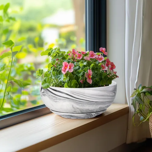 Miniatura 7 de G EPGardening Macetas Bonsai, Maceta de Cerámica de 8 Pulgadas con Patrón de Mármol y Orificio de Drenaje y Platillo para Plantas, Maceta Grande