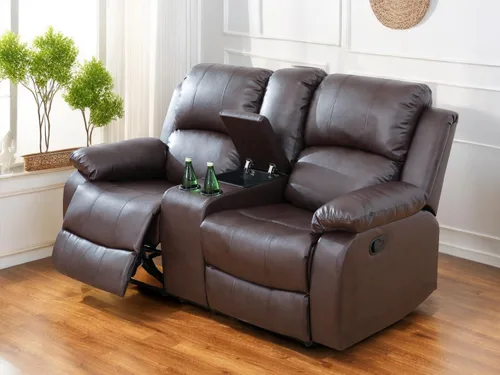 Miniatura 35 de Sofá reclinable manual moderno, sofá reclinable de cuero de 3 plazas, sofá reclinable de sala de estar, sofá con portavasos y mesa abatible