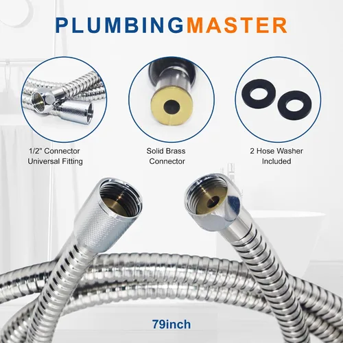 Miniatura 6 de Manguera de ducha de 60 pulgadas de acero inoxidable de mano de repuesto con tuerca de latón, extensión de manguera de ducha flexible larga
