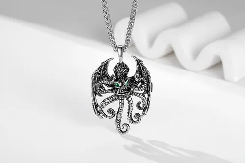 Miniatura 40 de YAMI Collar de alas angulares para hombre, ángel de la guarda, dragón, cuervo, pulpo, collar de anime, collar de acero inoxidable 316