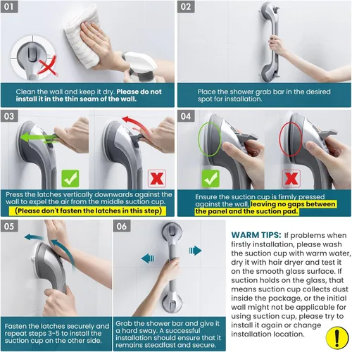 Miniatura 2 de TAILI - Barras de sujeción para la ducha con ventosa, paquete de 2 unidades, de 16 pulgadas, resistente y removible, sin taladro, impermeable