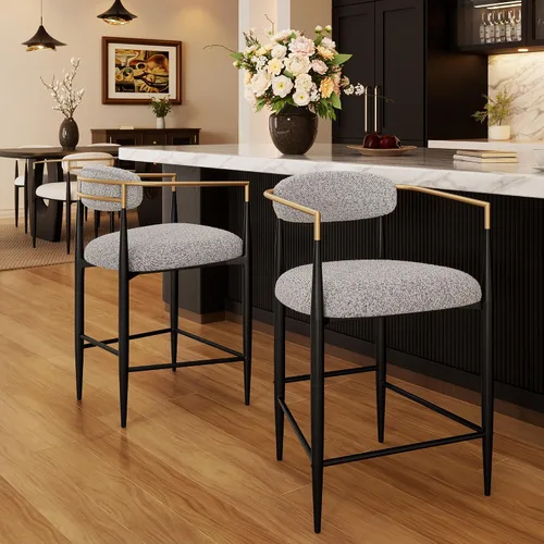 Miniatura 18 de Morden Fort Juego de 2 taburetes de bar de altura de mostrador, modernos taburetes tapizados con respaldo alto y patas de metal negro, sillas