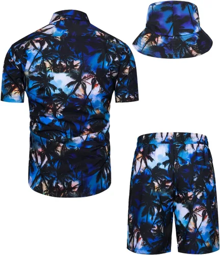 Miniatura 82 de TUNEVUSE Conjunto de camisas y pantalones cortos hawaianos para hombre, 2 piezas, trajes de playa con estampado de flores, traje tropical de verano