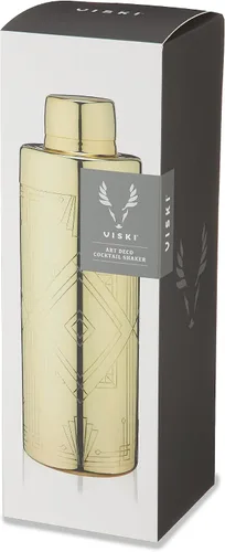 Miniatura 9 de Viski Art Deco - Coctelera de acero inoxidable grabada de 24 onzas con colador y acabado dorado