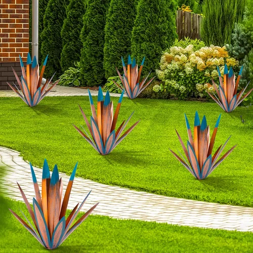 Miniatura 4 de TOMBABY Planta de agave de metal grueso de hoja grande, decoración al aire libre, patio del desierto, planta de arte, decoración de jardín, arte