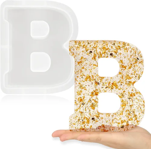 Miniatura 30 de Gartful Moldes de letras grandes de 7 pulgadas para resina, molde de resina epoxi del alfabeto mayúscula 3D J mayúscula, moldes de letras de resina