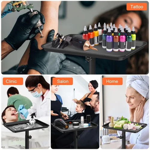 Miniatura 9 de JOSTZHXIN Bandeja Rodante de Salón, Bandeja de Tatuaje de Aluminio Premium, Carrito Rodante de Salón de Altura Ajustable, Bandeja Rodante