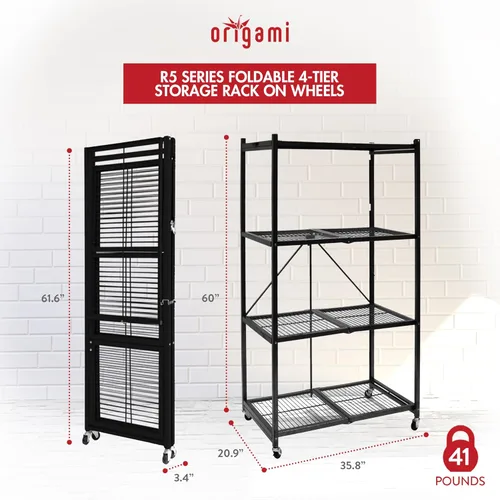 Miniatura 3 de Origami Estantes de almacenamiento con ruedas, estantes de acero, almacenamiento y organización de garaje resistente, organizador de armario