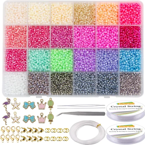 EuTengHao 13246 cuentas de semillas de pony de 0.118 pulgadas (0.118 in) con dijes, pinzas para manualidades, pulseras, collares, aretes, joyería,