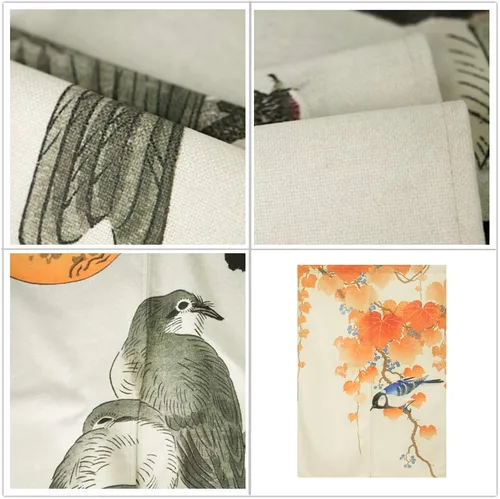 Miniatura 4 de Cortina japonesa Noren para puerta, pintura de tinta, hojas y pájaros, cortina para puerta, tapiz divisor de habitación, 33 x 35 pulgadas Bird 2