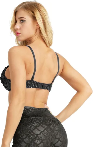 Miniatura 4 de Sujetador de disfraz de danza del vientre brillante para mujer, con lentejuelas, para baile rave, fiesta, club