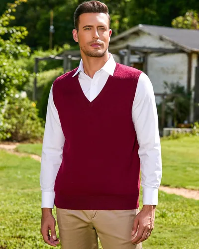Miniatura 7 de Kallspin Chaleco de mezcla de lana de cachemira para hombre con cuello en V