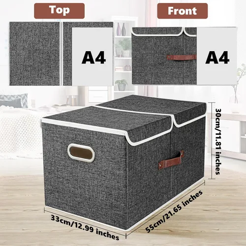 Miniatura 2 de TYEERS Contenedores plegables extragrandes con tapas y compartimentos, lavables, cajas de almacenamiento de tela, 21.7 x 13 x 11.8 pulgadas, paquete