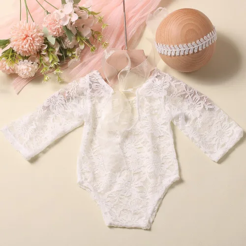Miniatura 2 de Ylsteed Trajes de fotografía para recién nacidos, accesorios de fotografía de encaje, mameluco de encaje para sesión de fotos de bebé recién nacido
