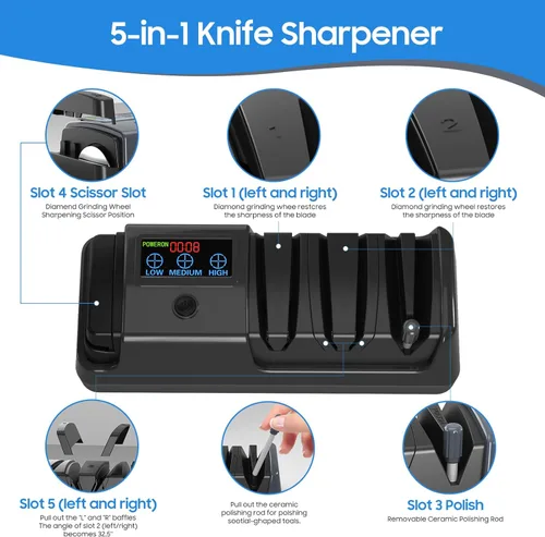 Miniatura 2 de Afilador de cuchillos eléctrico para cocina, afilado profesional de 3 etapas para cuchillos y tijeras de borde recto y dentado, con 100% abrasivo