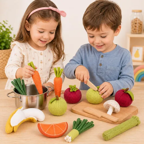 Miniatura 4 de Juego de cocina de frutas y verduras de felpa de 12 piezas - Viene con alimentos de aspecto realista -Juego de simulación para niños alimentos