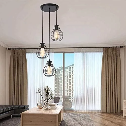 Miniatura 4 de Modern Black Pendant Light Fixtures, Mesh Metal Chandelier, Vintage Industrial 3 Heads Hanging Pendant Lamp for Kitchen Island Dining Room Farmhouse