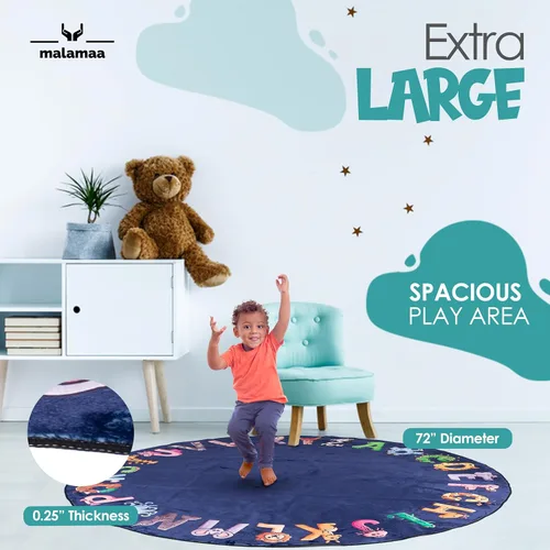 Miniatura 3 de ABC - Alfombra del alfabeto para niños, alfombra de juego redonda azul de 6 pies para niños pequeños y bebés, decoración suave para el cuarto