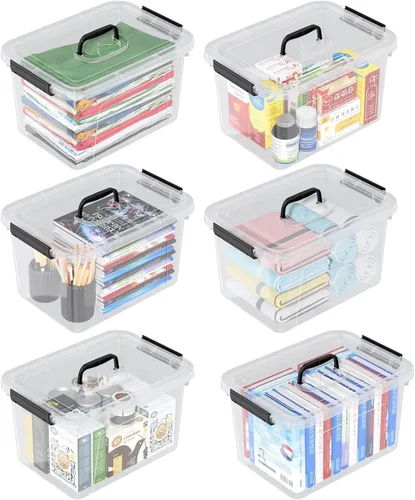 Cajas transparentes de 10 litros con asas, contenedores de plástico para almacenamiento pequeños, juego de 6