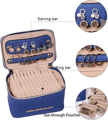 Miniatura 4 de Angelina's Palace Estuche organizador de joyas, regalos de dama de honor, bolsa de viaje, caja de cuero vegano para collar, aretes, pulsera