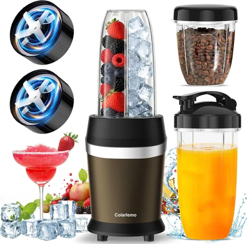 Miniatura 13 de Colarlemo Licuadora personal de 12 piezas de 25,000 rpm, para triturar hielo y bebidas congeladas, nueces con tazas portátiles de 23 onzas, 32 Azul