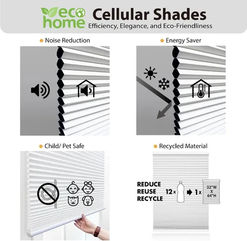 Miniatura 2 de DEZ FURNISHINGS Persiana Celular Inalámbrica de 1" con Filtro de Luz de Arriba Hacia Abajo y de Abajo Hacia Arriba, 20"W x 64"H, Alabastro