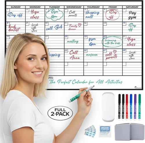 Miniatura 21 de Calendario pequeño de borrado en seco para pared de 17 x 26 pulgadas, mes en blanco para niños, oficina, agenda de aula, planificador mensual